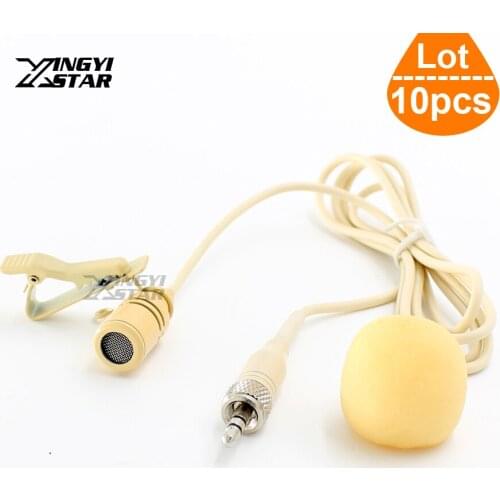 10Pcs Beige Lapel Tie Clip Mic Condenser Lavalier Microphone 3.5mm Stereo Screw Lock For Sennheiser Wireless System Transmitter