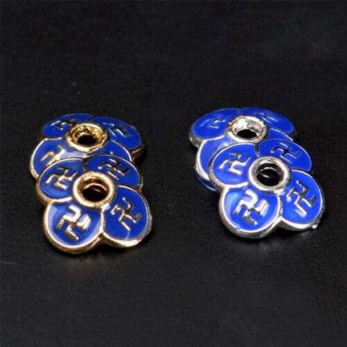 10pcs/lot Nepal Ancient Enamel Craftwork Flower Bead Caps 8mm Blue Color Buddhism Symbal Spacer Tassel Cap DIY Fine Jewelry Make