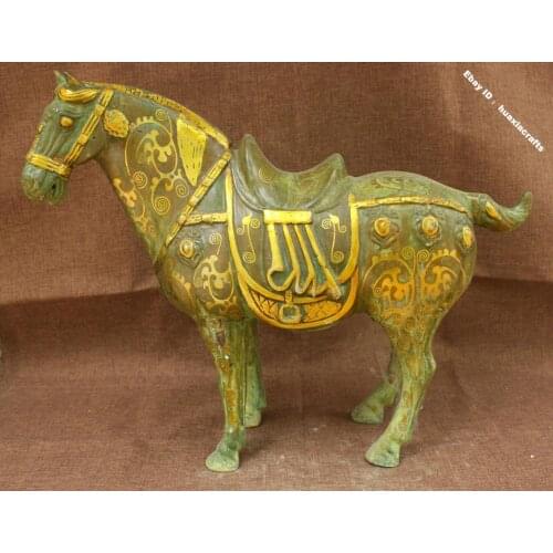 17.2" Collect China Pure Bronze inlay Gold Handmade Lucky Horse Success Statue A