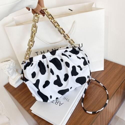 2020 Cow Print Crossbody Bags Women Cloud Bags Animal Zebra Pattern Thick Gold Chain Bag Female Nylon Shoulder Underarm Bag