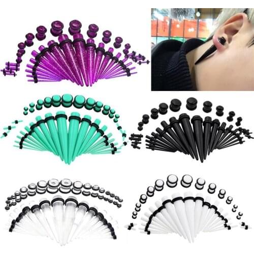 36pcs/set 1.6-10mm Acrylic Ear Plugs Ear Cones Expander Gauge Kit Body Acrylic Taper Expander Body Plug Jewelry