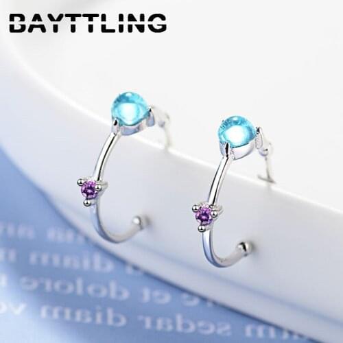 BAYTTLING 925 Sterling Silver 13MM Blue Crystal Bead Stud Earrings For Women Fashion Party Jewelry Gift Couple