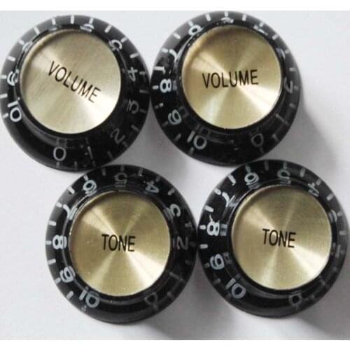 Free shipping A Set of 4 pcs black Speed Control Knobs for Electric Guitar (2 Volume & 2 Tone)