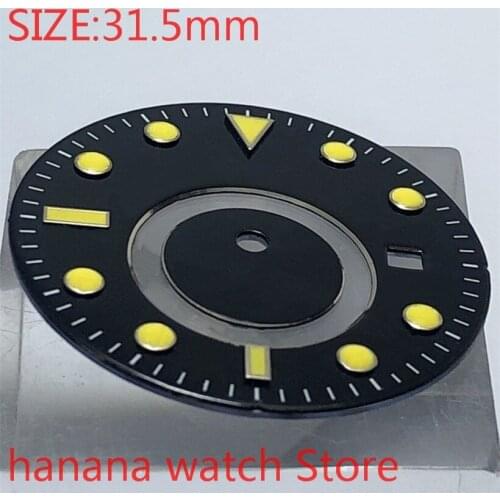 No BLIGER logo dial size 31.5mm premium watch parts yellow dial mens watch night dial, suitable for Miyota-DG-2813-3804