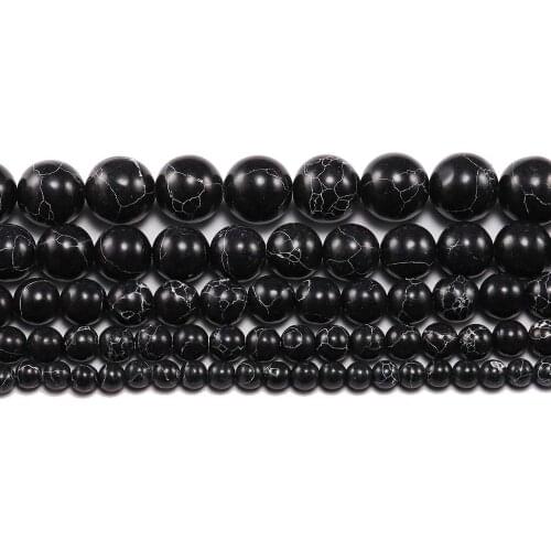 4/6/8/10/12mm Smooth Natural Black Turquoises Beads Round Loose Spacer Bead For Jewelry Making DIY Necklace Bracelet Accessories