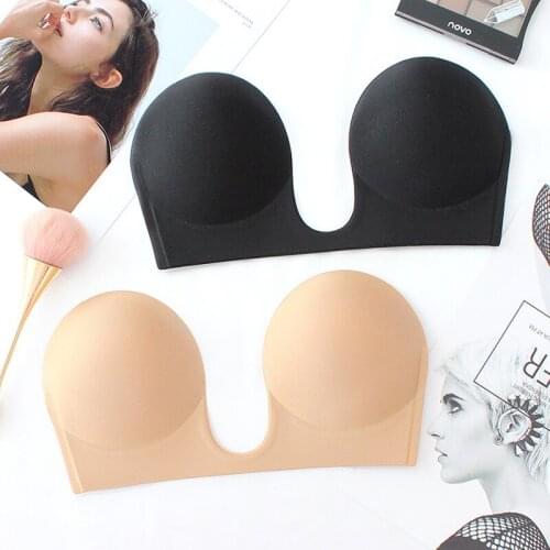 Wasteheart Black Skin Invisible Bras Strapless Underwear Sexy Bralette Lingerie Seamless Party Wedding Bra A B C D Female Plunge