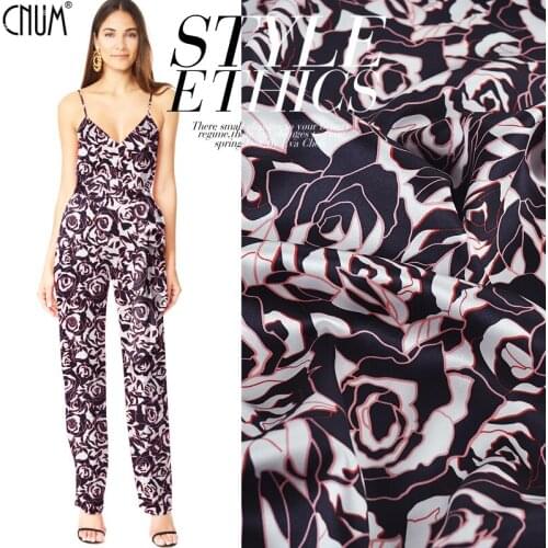 CNUM SP564 Pure Silk/Roses,Black/ Silk Fabric 93% Silk 7% Spandex Elastic/ Width1.18yd Thickness19mm