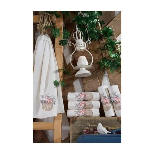 Dantela - DowryWorld - Gülşah Cotton Dowry Bamboo Towel Cream With 3D Embroidery