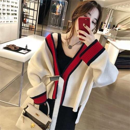 Long cardigan VintageRed female casual loose knitted Women sweater ladies Fashion autumn Warm Style coat Girl High Street