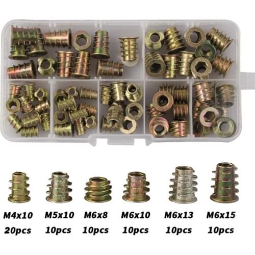 70PCS M4 M5 M6 Zinc Alloy Thread For Wood Insert Nut Flanged Hex Drive Head Furniture Nuts