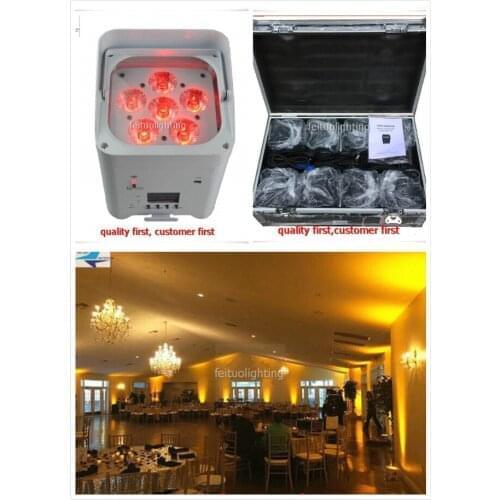 H-8/lot Wedding up lighting wireless control 6x12w rgbwauv 6in1 led wifi battery par stage light with fly case