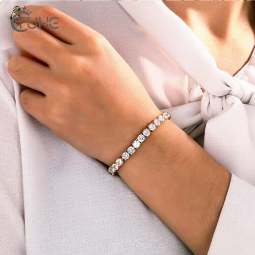 Classic 5mm Luxury Cubic Zirconia Big Crystal Tennis Bracelets For Women Iced Out Chain Wedding Bracelet old Silver Color