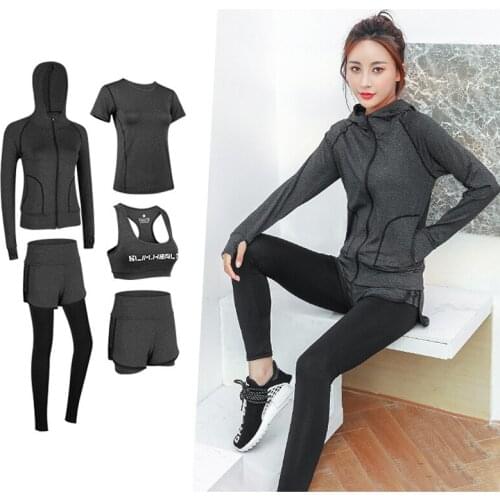 5pcs Set Women Sports Clothing Yoga Wear Set Gym Fitness Suit For Outdoor Running Clothes Training Workout Quick Dry Jumpsuit