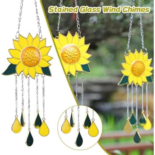 Beautiful Stained Glass Sunflower Window Hanging Panel Decoration with Chain For Home Ornament Home Decor Wind Chimes Ornaments