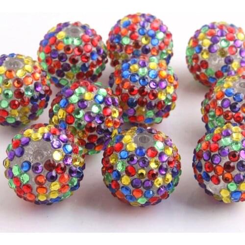 Kwoi vita New Colorful 100pcs/lot 20mm 6 colors rainbow color color Chunky Resin Rhinestone Ball Beads for Chunky