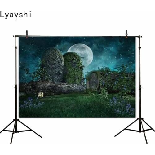 Lyavshi backgrounds for photography studio bright moon starry bule sky green shrub lavender flowers meadow backdrop photocall