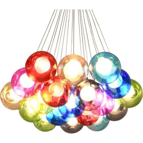 Modern Nordic Colorful Glass Bubble Ball Chandelier Cafe Bar Restaurant Room Glass Chandelier Stained Glass Ball Hanging Light