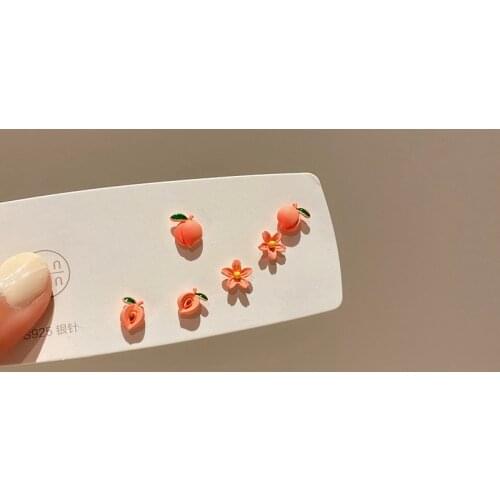 Origin Summer Fantisy 6 Piece Set Small Peach Floral Stud Earrings for Women Girls Pink Colour Alloy Earrings Accessories