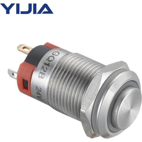 Normally Open Self-Locking Metal Button Switch with High Ring Angel Light GQ12BH-10EZ/J/S Pin Terminal