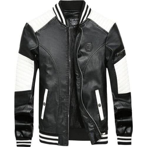 New mens baseball jacket Pu leather bomber jacket fancy fleece jacket Slim men standing collar coat jacket M-4XL