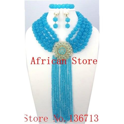 Newest african beads jewelry set nigerian wedding african beads 7 color indian multi layer necklace / Earrings women BS401-1
