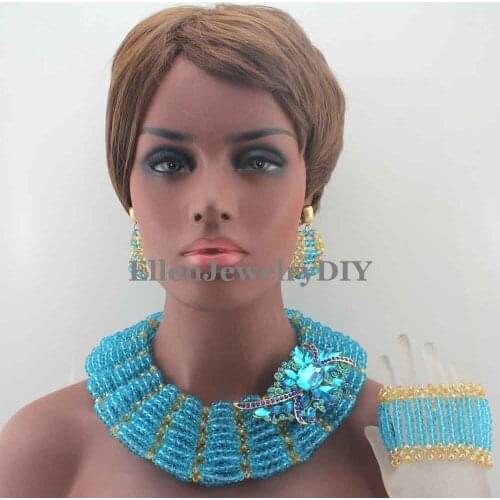 New Gorgeous Sky Blue Crystal Beads Traditional African Wedding African Beads Jewelry Set For Women Free Shipping W13129