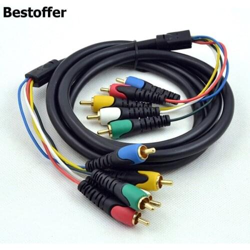 Wholesale 50 Pieces/pack 1.8m 5-RCA Male to Male Component Audio Video RGB Coaxial Cable A/V Cable M/M Gold Plated HDTV