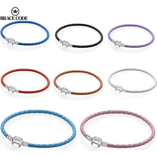 BRACE CODE Authentic 8 Colors 16cm-21cm Leather Chain Charm Bracelets Fits Original DIY Fine Bracelets For Women Jewelry Gift