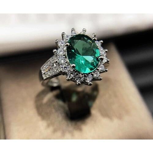 QTT Real Sterling Silver Ring Emerald Gemstone Cubic Zirconia Rings For Women Wedding Party Ring Silver 925 Jewelry