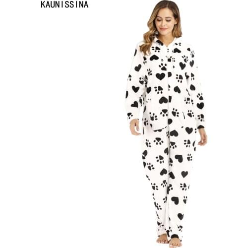 Christmas Onesies for Adults Flannel Thick One Piece Pajamas Women Long Sleeve Zipper Hooded Winter Sleepwear Warm Homewear