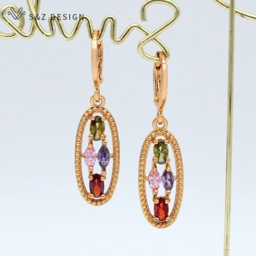 S&Z DESIGN New Colorful Oval Egg Shape Cubic Zirconia Dangle Earrings For Women Wedding Fashion Elegant Jewelry Romantic Gift
