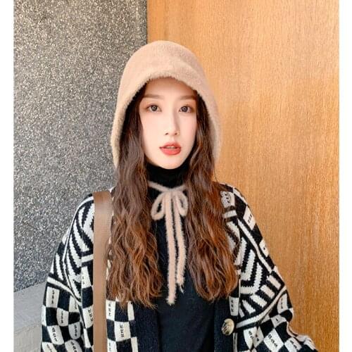 Big Head Scarf Hat, Women Autumn And Winter Plush Knit Fisherman Hat 60CM Foldable Retro Fashion