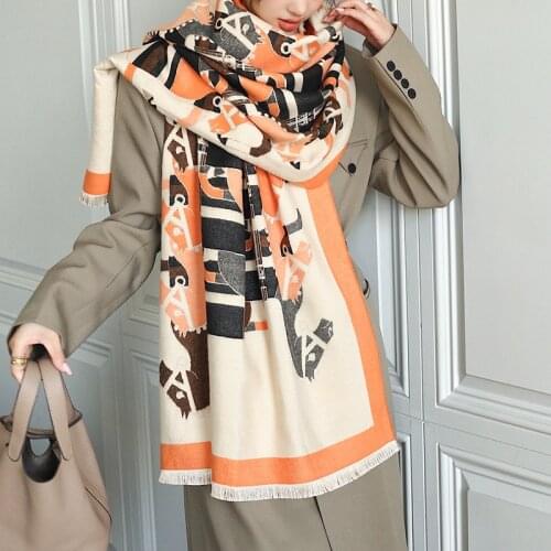 Luxury Brand Horse Double-sided Imitation Cashmere Scarf Thick Blanket Women Scarves Shawls Neckerchief Foulard Bufanda Pashmina