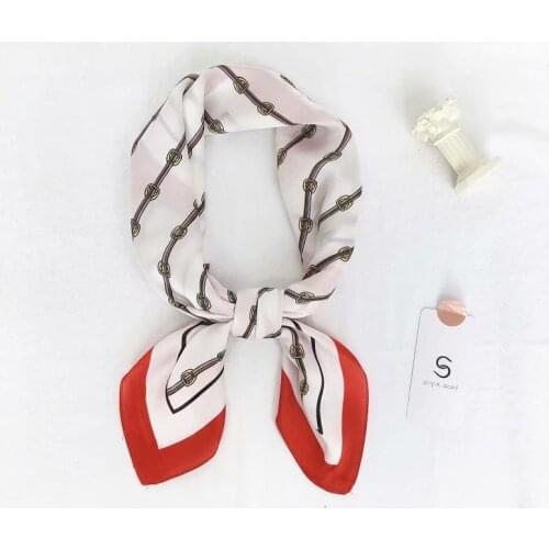 2021 Silk Feeling Square Scarf 70*70cm Girls Chain Printed Fashion Accessories Neck Foulard Scarves Gift Hair Accessories Gift