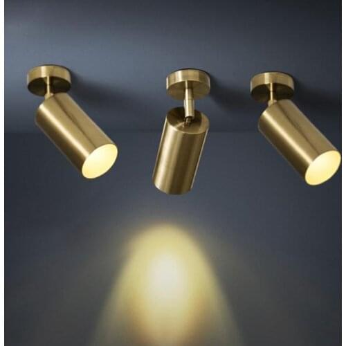 Nordic light luxury brass copper track spotlights LED ceiling lamp living room walls aisle bar GU10 85-265V Gold lamps