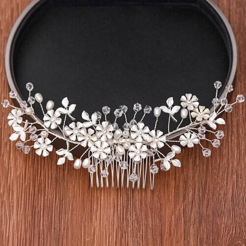 Wedding Hair Accessories Silver Color Flower Bridal Hair Comb head Ornaments Bridal Tiara Pearl Wedding Hair Comb Headpiece
