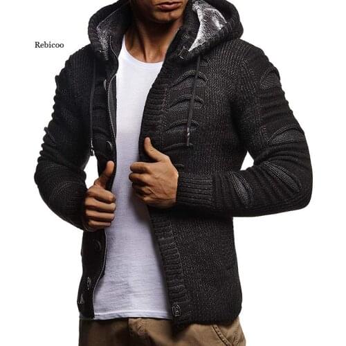 Men Sweater New Casual Slim Solid Knitted Sweater Full Sleeve Cardigan Hooded Sweaters Knitwear Coat Men Oversized