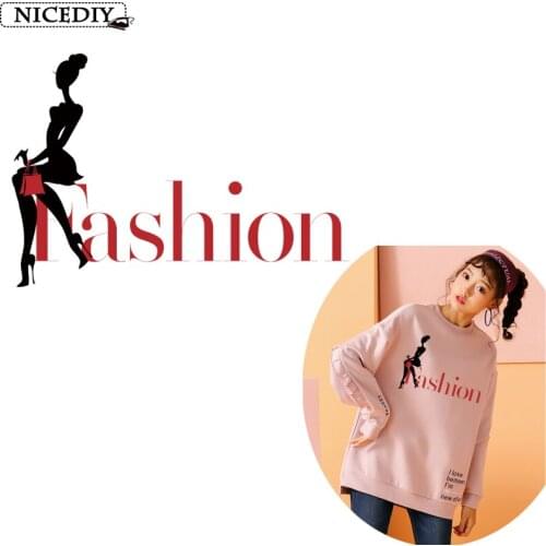 Iron On Patch Fashion Set For Girl Clothes T-Shirt Apply Heat Transfer Vinyl Letters Patches Diy Thermal Press Stickers Badges