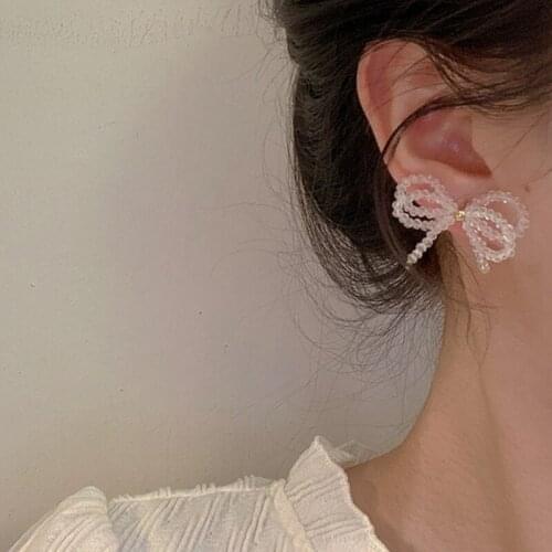 U-Magical French Retro Clear Crystal Bow-knot Dangle Earring for Women Femme Delicate Hollow Beaded Earring Jewelry Creative