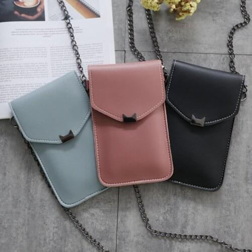 Cat Ear Transparent Touch Screen Retro Simple Mobile Phone Bag 2020 Women Chain Messenger Bags Small Flap Bag Mini Shoulder Bag
