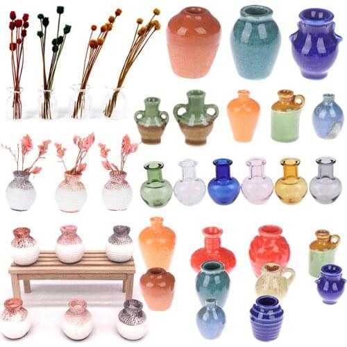 1/2/3PCS 1/12 Lovely Miniature Dollhouse Mini Ceramics Flower Vase for Doll House Furniture Decoration Accessories