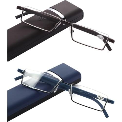 1Pc Hot Ultralight With Case Reading Glasses Woman Man Portable Flexible Vision Care TR90 Half Frame Semi Rimless Reader Glasses