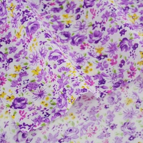 Home Textile 100% Cotton Fabric Patchwork Plain Telas Scrapbooking Clothing Dolls DIY Fat Quarter Romantic Purple Flower Design