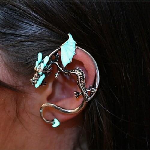 2019 Hot Sale Glow In The Dark PunK Earrings Without Pierced Ears Delicacy Luminous Dragon Earring Women Men Fashion Jewelry