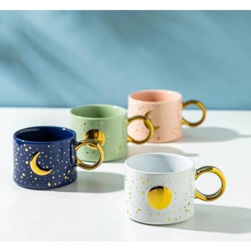Ceramic Mug Starry Sky Moon Sun Coffee Cup Creative Office Water Cup Teacup Breakfast Milk Cup Couple Exquisite Gift Drinkware
