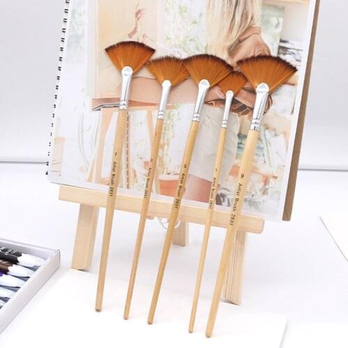 5pcs/set Fan Shape Gouache Painting Pen Nylon Hair Paint Brush Drawing Art Supplies