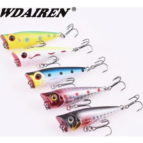 5pcs Mixed Colors Popper Fishing Lures Set Artificial Bait Wobblers Treble Hooks Tackle Accessories Tools For Carp Trout Bass