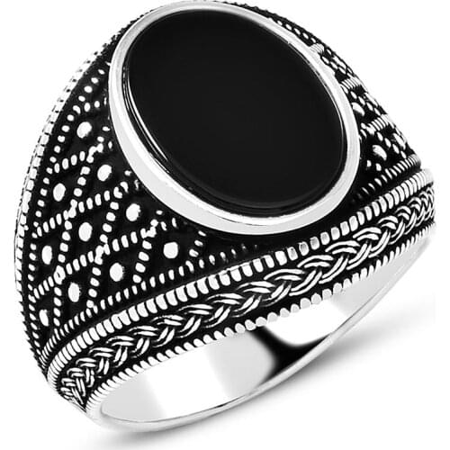 925 sterling Silver Onyx Gemstone Ring Model-9