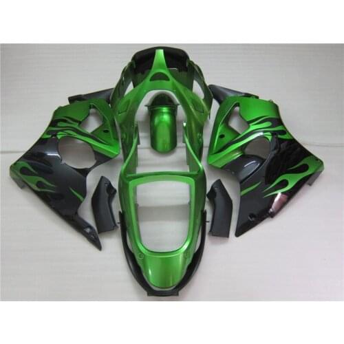 ABS injection Fairings kit for Kawasaki ZX6R 2000 2001 2002 ZX 6R 00 01 02 black flame in green motorcycle fairing bodykits