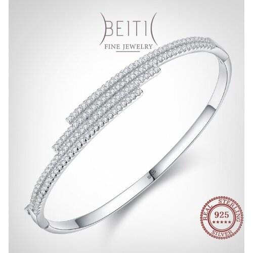Beitil Simple Line 925 Sterling Silver Clear Zircon Bracelets For Women Girl Statement Hypoallergenic Minimalist Jewelry